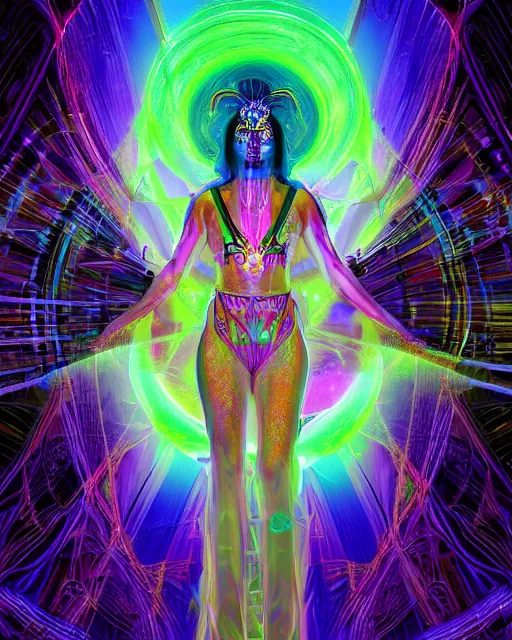 Image similar to a powerful energy psychedelic matrix priestess, by alexander fedosav, hyper detailed digital matte painting, concept art, hyperrealism, 1 6 k resolution, cinema 4 d, 8 k resolution, trending on artstation, behance hd, a masterpiece, by stephan martiniere, particles, cel - shaded, power bright neon energy, by david a. hardy,