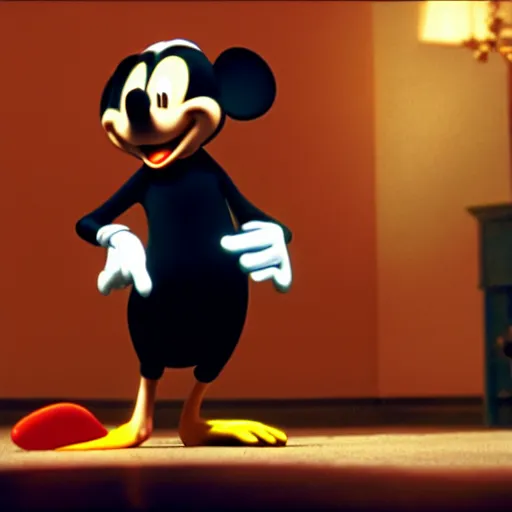 Prompt: mr. bean as mikey mouse. movie still. cinematic lighting.