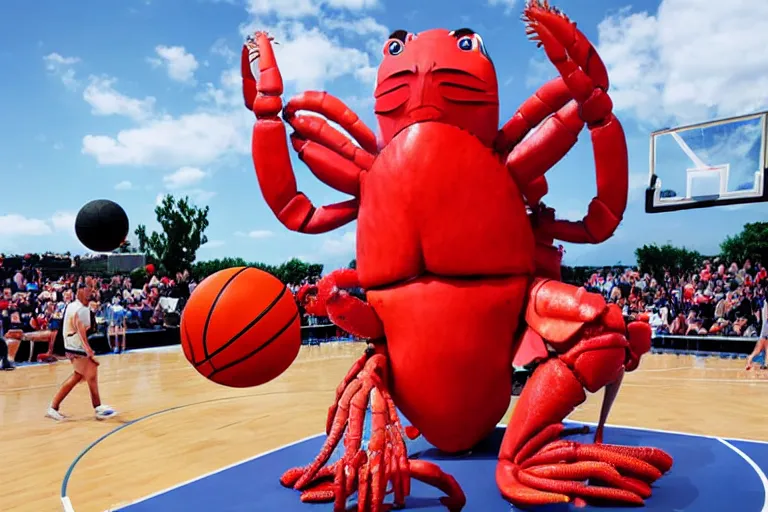 Image similar to giant human lobster playing basketball