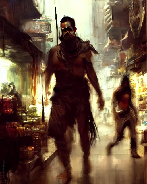 Image similar to fantasy concept art by jeremy mann depicting colin farrell as an ancient egyptian rogue walking through a busy oriental market