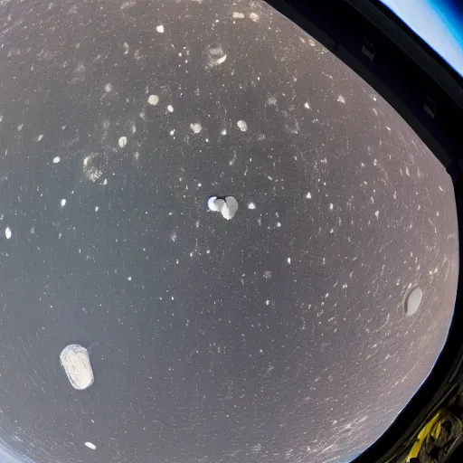 Prompt: a view of the shattered moon from the space station cupola
