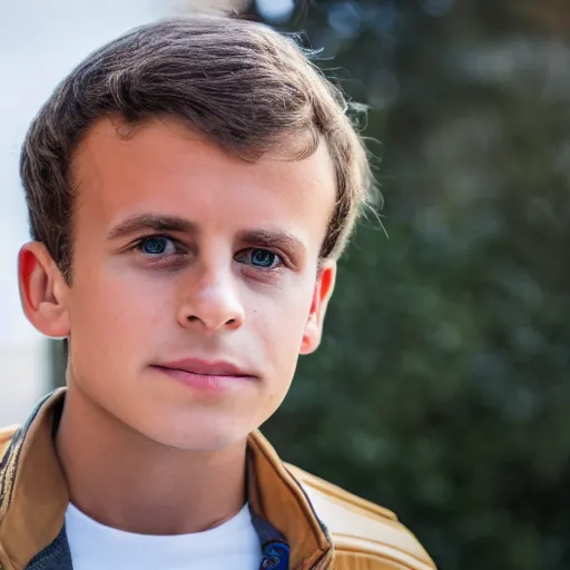 Image similar to the 10 years old grandson of Emmanuel Macron, 50mm photography, high quality, 4K