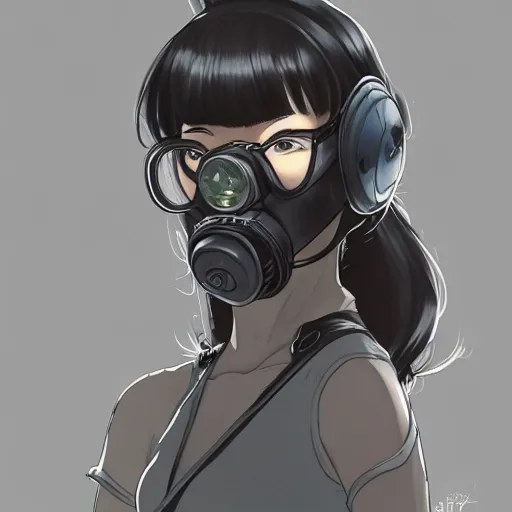 Image similar to medium shot portrait of a girl wearing a gas mask, drawn by WLOP, by Avetetsuya Studios, attractive character, colored sketch anime manga panel, trending on Artstation