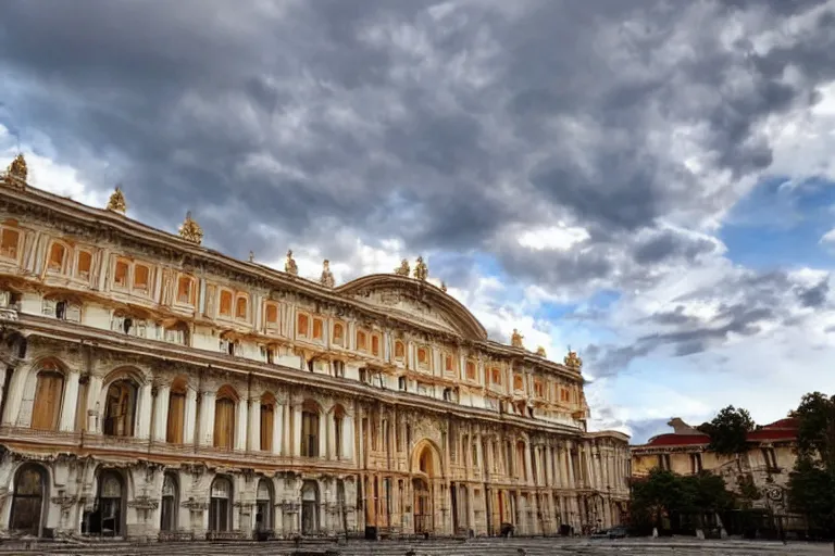 Prompt: a photo of renaissance palace, clouds in the sky