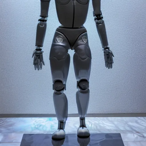 Image similar to a realistic detailed photo of a guy who is an attractive humanoid who is half robot and half humanoid, who is a male android, soccer player timo werner, shiny skin, posing like a statue, blank stare, by the pool, on display, showing off his muscles, humanoid robot, frozen ice statue, made of ice