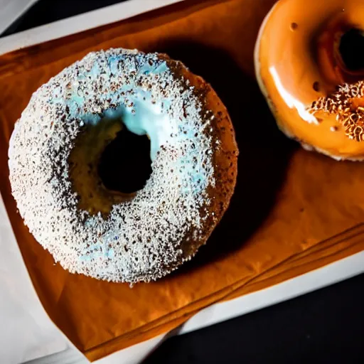 Image similar to high resolution photo of a slime - covered donut, michelin star, very tasty, food photography, instagram, trending