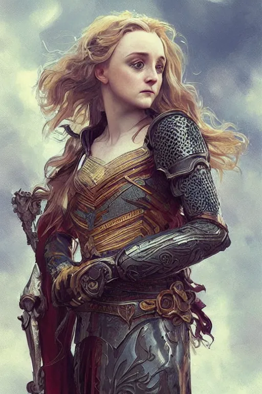 Prompt: Evanna Lynch as a knight, intricate, highly detailed, digital painting, artstation, concept art, sharp focus, illustration, art by greg rutkowski and alphonse mucha