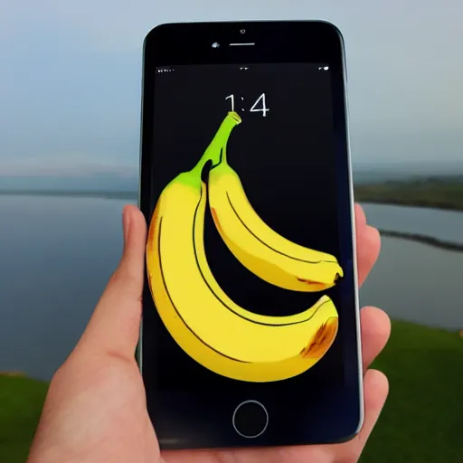 Image similar to a new cell phone the shape of banana with ios 1 6