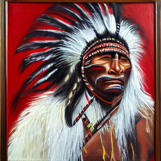 Prompt: aboriginal warrior oil painting