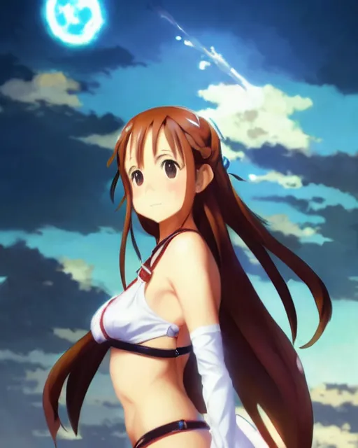 Image similar to very cute photo of asuna from sao, asuna by a - 1 pictures, by greg rutkowski, gil elvgren, enoch bolles, glossy skin, pearlescent, anime, very coherent