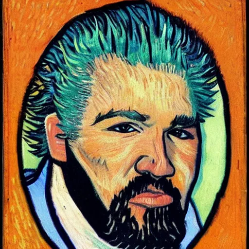 Prompt: Guy Fieri self portrait by Vincent Van Gogh.