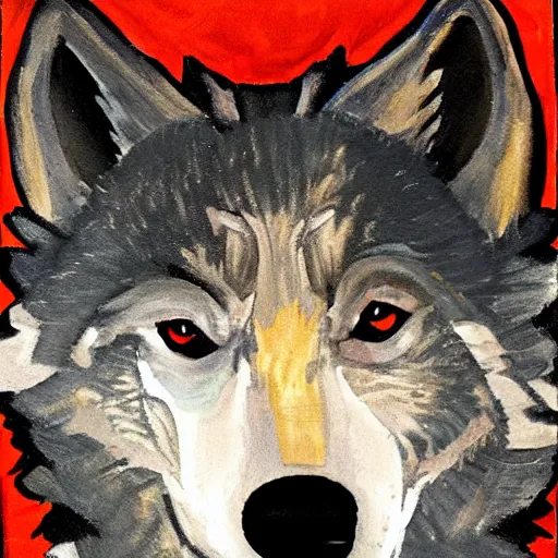 Image similar to retarded wolf portrait, expressionism style