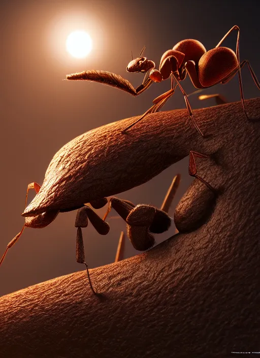 Prompt: giant ant with trunk, concept art, beautifully backlit, highly intricate, detailed painting, aesthetic octane render, 8 k hd resolution