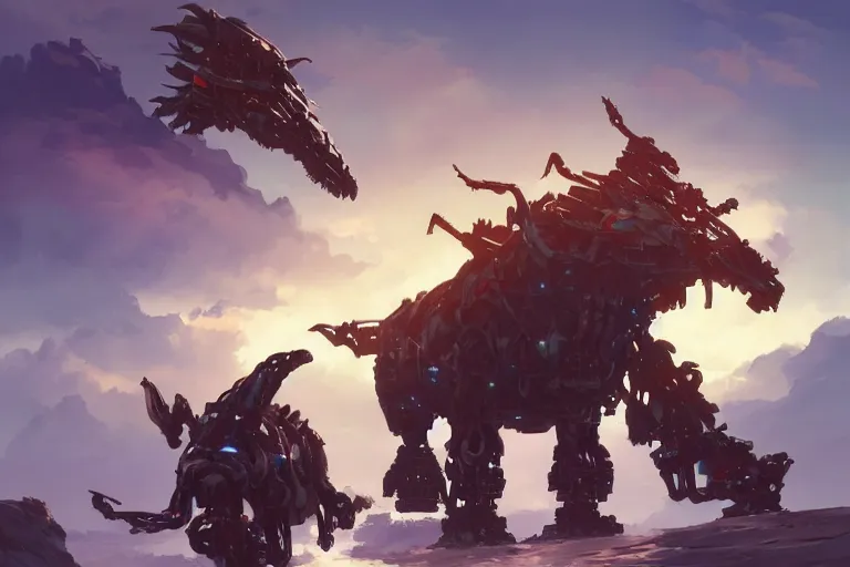 Image similar to grimhorn fanghorn machine mecha animal beast robot of horizon forbidden west horizon zero dawn bioluminiscence, behance hd by jesper ejsing, by rhads, makoto shinkai and lois van baarle, ilya kuvshinov, rossdraws global illumination