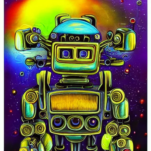 Image similar to robot gods, airbrush painting by in googy style, illustration, intricate detail, award winning work,