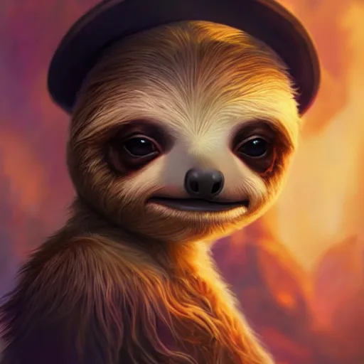 Image similar to epic professional digital airbrushed portrait art of a cute baby sloth dressed as a magician,, best on artstation, cgsociety, wlop, Behance, pixiv, cosmic, epic, stunning, gorgeous,, masterpiece by Dorian Cleavanger and Stanley Lau,