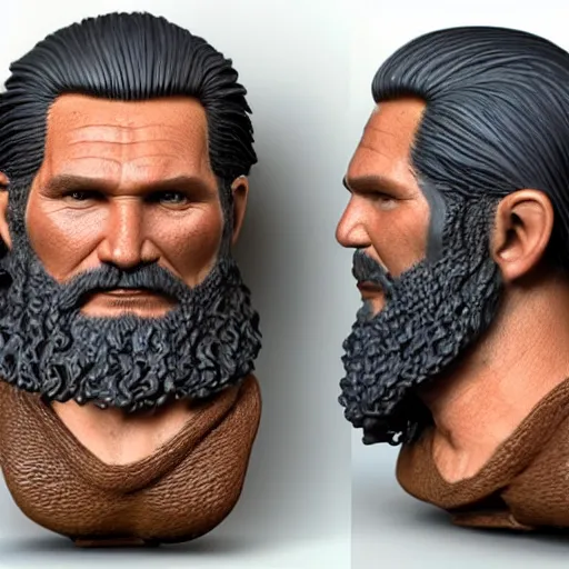 Image similar to of a 3d clay model of a viking from valhalla, ultra fine detail, hair strands, ultra high resolution, fine texture detail, miniature painting techniques, perfect proportions, marvel cinematic universe, eric bana