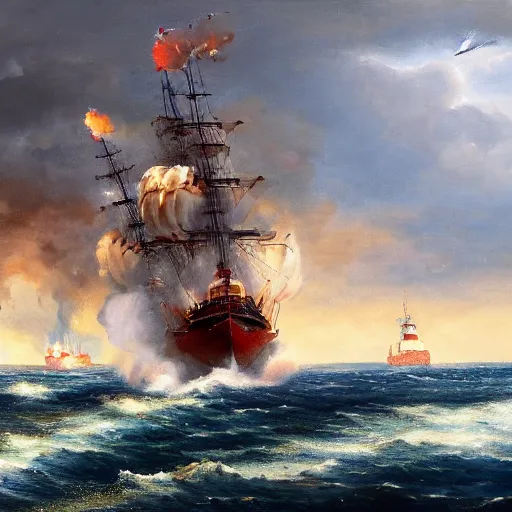 Image similar to Naval Battle 4k oil painting