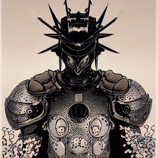 Image similar to prompt : black and white portrait soft light painted by takato yamamoto, black knight armor, inspired by ghost in shell anime, smooth face feature, intricate oil painting, high detail, sharp high detail, manga and anime 1 9 8 0