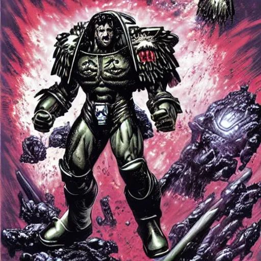 Image similar to gabriel angelos warcry by mike deodato, space marine