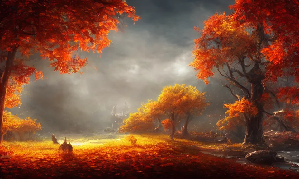 Prompt: autumn, digital art, concept art, fantasy art, highly detailed, hd wallpaper, artstation, deviantart, behance