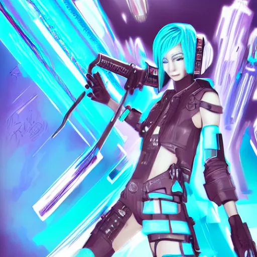 Prompt: a painting of cyberpunk road warrior Hatsune Miku by Ross Tran, highly detailed 4k digital art