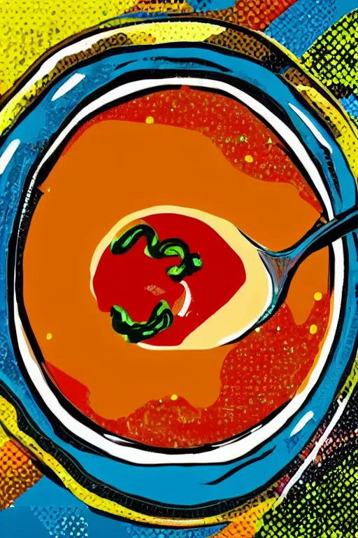 Image similar to a gross looking soup in the style of modern pop art