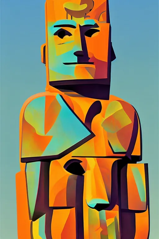 Image similar to cubist moai statue cutout digital illustration cartoon colorful beeple