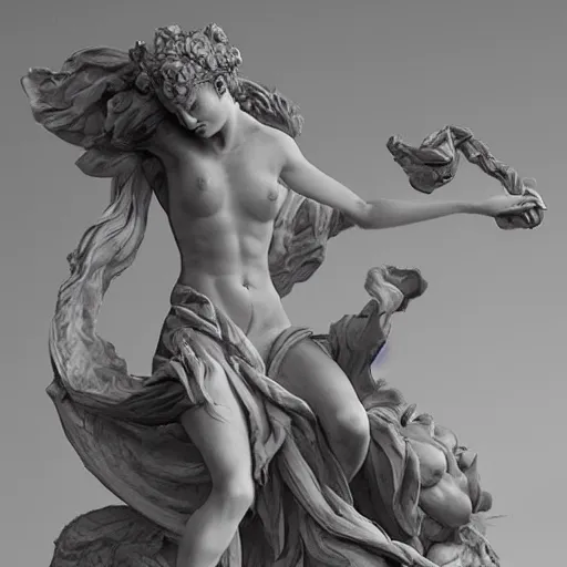 Image similar to sculpture of persephone, goddess of the underworld, made by michelangelo, art station, concept art