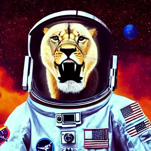 Image similar to a lion wearing an astronaut suit. just the head. no body. high quality. high fidelity.
