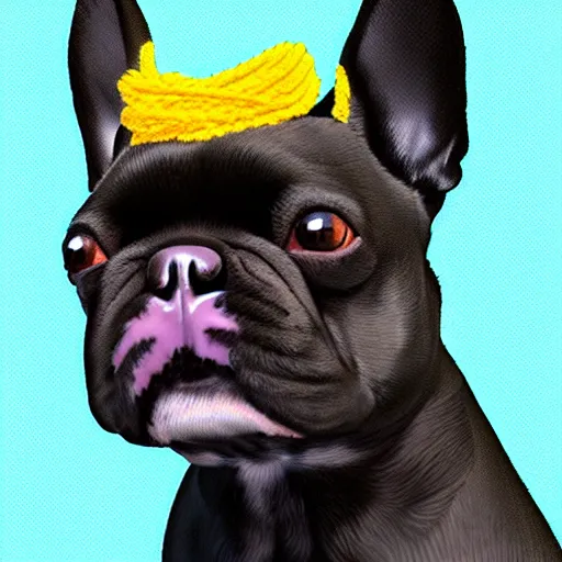 Prompt: French bulldog knitting artstation digital art