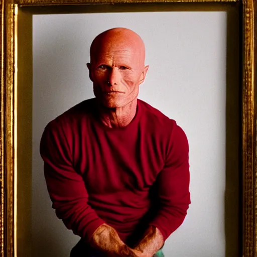 Prompt: Sculpted ruby portrait of Ed Harris, studio lighting, F 1.4 Kodak Portra