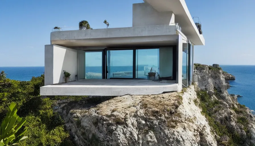 Image similar to modern house perched on a cliff overlooking a magnificient bay, raphael lacoste