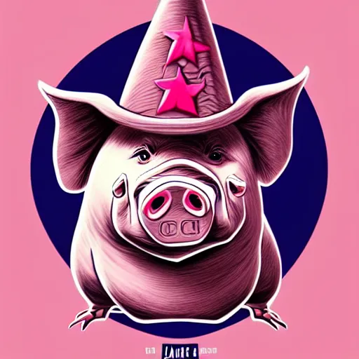 Image similar to digital art logo, pig with wizard hat, by James Jean and by artgerm , ultradetailed, trending on artstation,