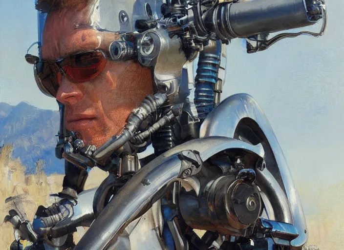 Image similar to a highly detailed beautiful portrait of the terminator t 1 0 0 by gregory manchess, james gurney, james jean