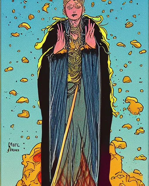 Image similar to the high priestess tarot card in the style of jean giraud