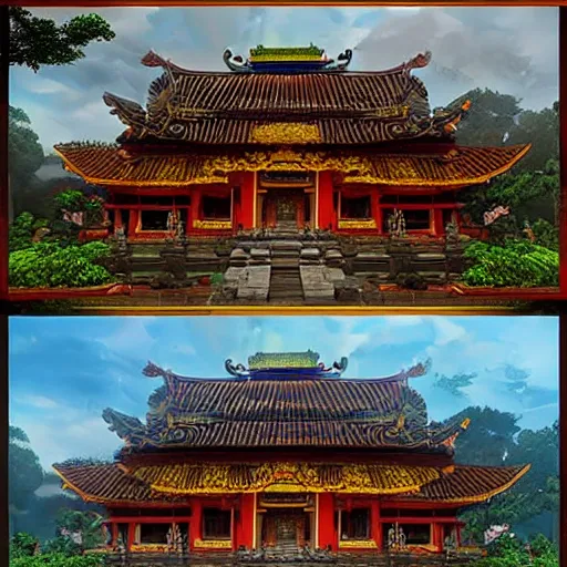 Prompt: A beautiful, perfect, impressive, amazing concept art digital CG painting of a balinese temple, trending on ArtStation, Unreal Engine