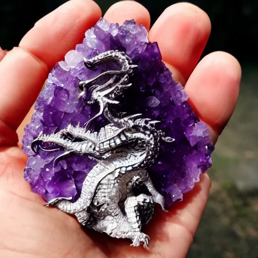 Image similar to dragon skeleton in an amethyst geode (((in an amethyst geode)))