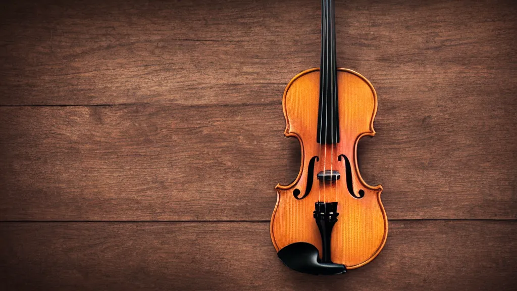 Prompt: a violin on an ancient wood table in victorian house, close up, 3/4 view, beautifull reflexions, detailed, photorealistic, octane render