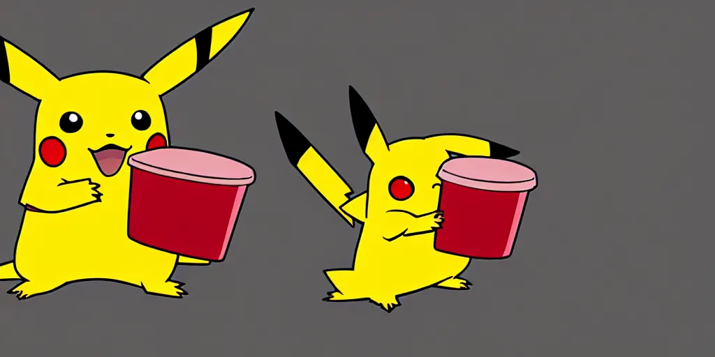 Image similar to pikachu devouring a dog, sharp teeth burtal eyes scary mouth dark room red candles trash bin