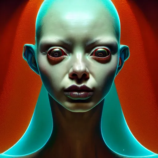 Image similar to Colour aesthetic Caravaggio style full body Photography of Highly detailed beautiful alienWoman with 1000 year old detailed face wearing highly detailed retrofuturistic sci-fi Neural interface designed by Hiromasa Ogura . In style of Josan Gonzalez and Mike Winkelmann and andgreg rutkowski and alphonse muchaand and Caspar David Friedrich and Stephen Hickman and James Gurney and Hiromasa Ogura. Rendered in Blender and Octane Render volumetric natural light