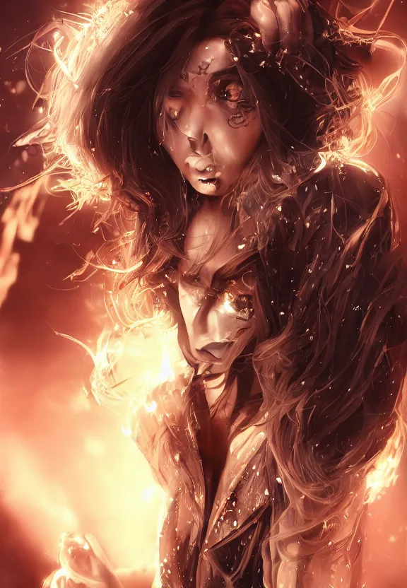 Image similar to full body illustration of girl with eyes that burn like cigarettes wearing a short skirt and a long jacket with fingernails that shine like justice, dramatic lighting, photorealistic, full body portrait, detailed anatomy, extreme detail, 4 k, colorful, artgerm and ben lo, octane render, detailed face, f / 2. 8