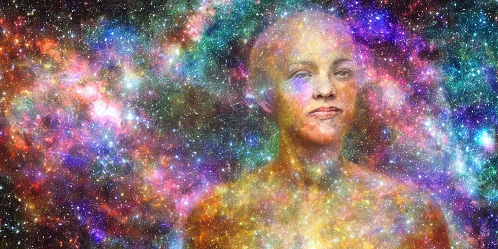 Prompt: portrait of a person made of galaxies