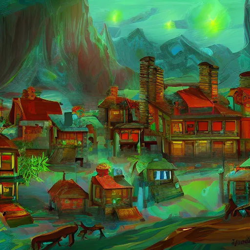 Image similar to village on an alien planet, digital art