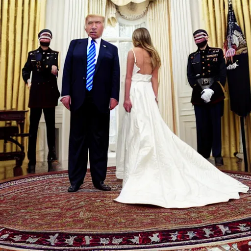 Prompt: Donald trump photo marrying joe Biden