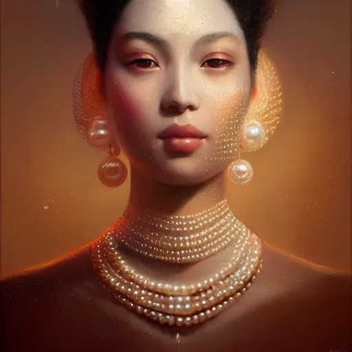 Prompt: a beautiful portrait of a pearl goddess with glittering skin by greg rutkowski and raymond swanland, trending on artstation, ultra realistic digital art