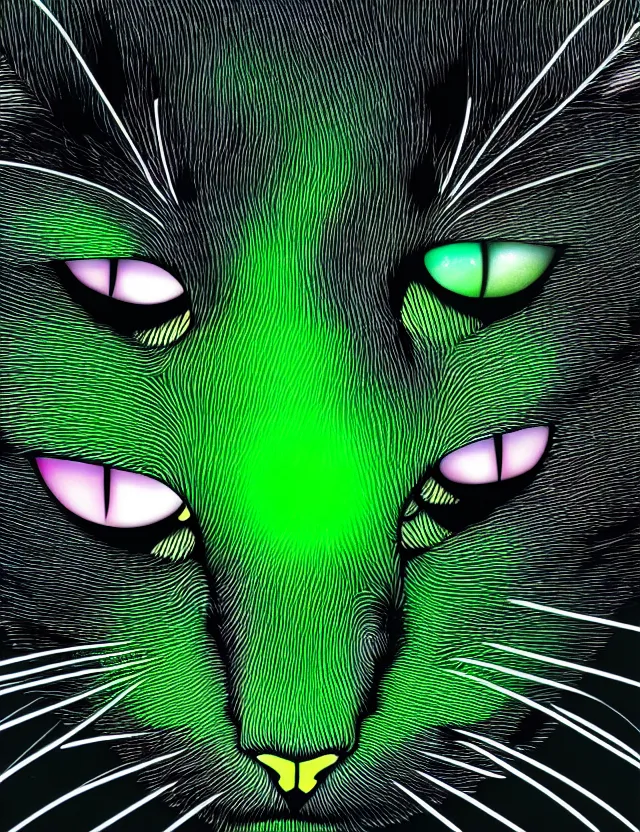 Image similar to a detailed illustration of a cat made of shiny green crystals, trending on artstation, digital art, 4 k resolution, detailed, high quality, sharp focus, hq artwork, coherent, insane detail, character portrait