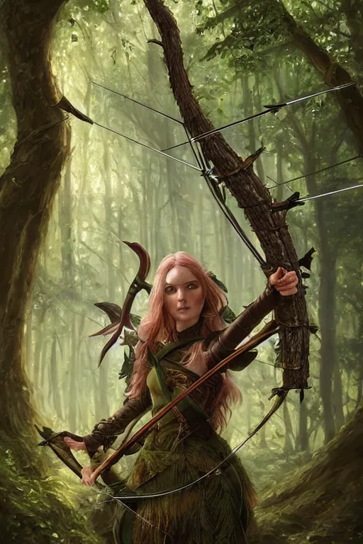 Image similar to elven archer in a forest glade, highly detailed, d & d, fantasy, portrait, highly detailed, headshot, digital painting, trending on artstation, concept art, sharp focus, illustration, art by artgerm and greg rutkowski and magali villeneuve