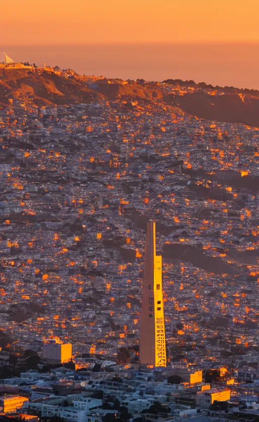 Image similar to sutro tower in san francisco, sunset, radio tower, photorealistic, 8 k