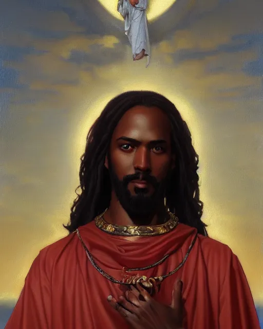Image similar to black jesus, oil on canvas, artstation, by j. c. leyendecker and edmund blair leighton and charlie bowater, octane